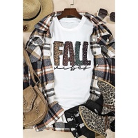 White FALL Vibe Leopard Print Crew Neck T Shirt - XL thumbnail