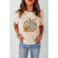 Khaki Pumpkin with Flower Graphic T Shirt - M thumbnail