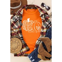 Orange Pumpkin Graphic Crew Neck T-shirt - S thumbnail