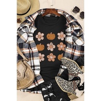 Black Pumpkin Flower Print Short Sleeve Graphic Top - M thumbnail