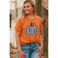 Orange Leopard Pumpkin Graphic Daily Fashion Tee - S thumbnail