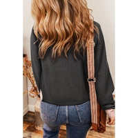 Carbon Grey Textured Contrast Stitching Henley Top - L thumbnail