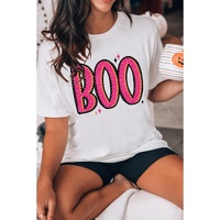 White BOO Crew Neck Graphic T Shirt - M thumbnail