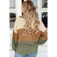 Green Stripe Textured Color Block Bubble Sleeve Baggy Top - S thumbnail