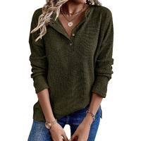Jungle Green Rib Textured Henley Knit Top - M thumbnail