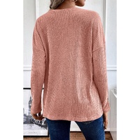 Rose Tan Rib Textured Henley Knit Top - S thumbnail