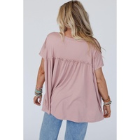Light Pink Ruffled Trim Loose Babydoll Tee - L thumbnail