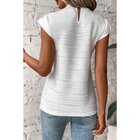 White Wavy Textured Mock Neck Cap Sleeve Top - XL thumbnail