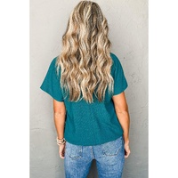 Blue Sapphire Crinkled V Neck Wide Sleeve T-shirt - M thumbnail
