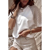 White Pointelle Lace Half Sleeve Crew Neck Tee - XL thumbnail