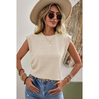 Beige Solid Textured Batwing Sleeve Crew Neck T Shirt - L thumbnail
