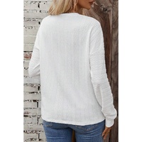White Round Neck Drop Shoulder Textured Knit Top - S thumbnail