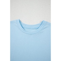 Light Blue Bright Casual Plain Crew Neck Tee - M thumbnail
