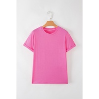 Sachet Pink Bright Casual Plain Crew Neck Tee - 2XL thumbnail