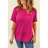 Rose Red Casual Plain Crew Neck Tee - M thumbnail