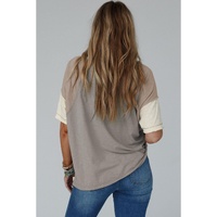 Simply Taupe Exposed Seam Colorblock Loose Tee - M thumbnail