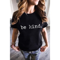 Black be kind Letter Print Round Neck Casual T Shirt - L thumbnail