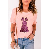 Pink Sequined Leopard Bunny Easter Graphic Tee - XL thumbnail