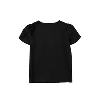 Black Scalloped V Neckline Petal Sleeve Top - S thumbnail