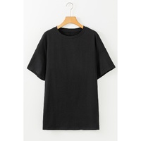 Black Solid Color Round Neck Basic Tunic T Shirt - M thumbnail