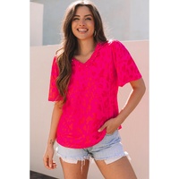 Rose Leopard Frilly V Neck Short Sleeve Blouse - L thumbnail