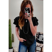Black Layered Ruffle Short Sleeve Round Neck Top - S thumbnail