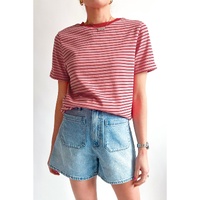 Pink Stripe Crew Neck Casual T Shirt - L thumbnail