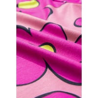 Pink Flower Print Round Neck Cap Sleeve T Shirt - L thumbnail