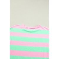 Pink Stripe Colorblock Cuffed Sleeve Loose Tee - M thumbnail