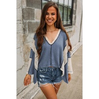 Ashleigh Blue Crochet Detail Exposed Seam High Low Loose Top - L thumbnail