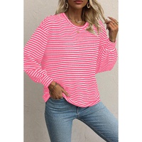 Rose Stripe Round Neck Drop Shoulder Long Sleeve Top - S thumbnail