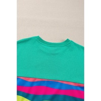 Green Colorful Striped Accent Long Sleeve T Shirt - 2XL thumbnail
