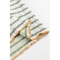 Green Stripe Textured Frilly Trim Buttons Henley Long Sleeve Top - L thumbnail