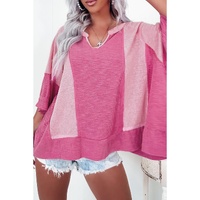 Bright Pink Textured Colorblock 3/4 Sleeve Oversize Top - L thumbnail