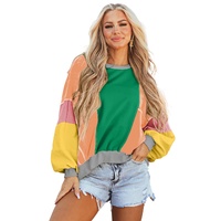 Dark Green Colorblock Patchwork Exposed Stitching Oversize Top - L thumbnail