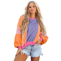 Orchid Petal Colorblock Patchwork Exposed Stitching Oversize Top - 2XL thumbnail