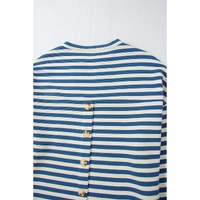 Sky Blue Stripe Chest Pocket Buttoned Back Notched V Neck Top - L thumbnail