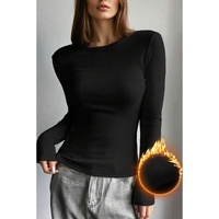 Black Fleece Lined Slim Fit Long Sleeve T Shirt - L thumbnail