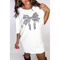 White Striped Bow Knot Half Sleeve Tunic T Shirt - M thumbnail