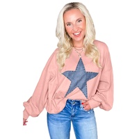 Gossamer Pink Studded Star Graphic Oversized Long Sleeve Top - L thumbnail