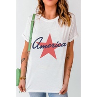 White America Star Shape Print O Neck Loose Fit T Shirt - L thumbnail