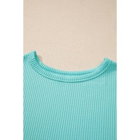 Aruba Blue Solid Color Corded Knit Round Neck Top - XL thumbnail