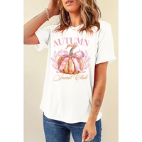 White Autumn Girly Thanksgiving Bowknot Pumpkin Graphic T Shirt - XL thumbnail