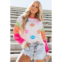 Pink GAME DAY Rugby Football Graphic Color Block Sleeve Top - L thumbnail