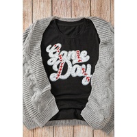 Black Sequin Game Day Graphic Crew Neck Tee - XL thumbnail