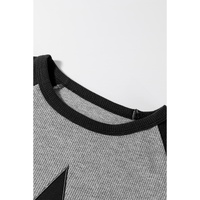 High Waffle Knit Colorblock Star Patch Graphic Raglan Top - L thumbnail