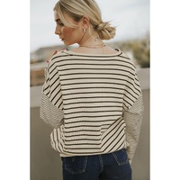 Black Striped Patchwork Loose Long Sleeve Tee - XL thumbnail