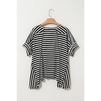 Black Stripe Batwing Sleeve Crewneck Oversized Top - L thumbnail