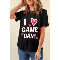 Black I Love GAME DAY Heart Printed Crewneck T Shirt - XL thumbnail