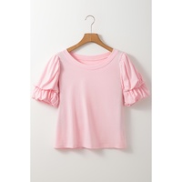 Light Pink Scoop Neck Bubble Sleeve Tee - L thumbnail